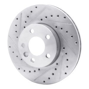 Volkswagen EuroVan Brake Rotor (1) - Front Left - R1 Concepts - Drilled & Slotted - Silver - `01-`03